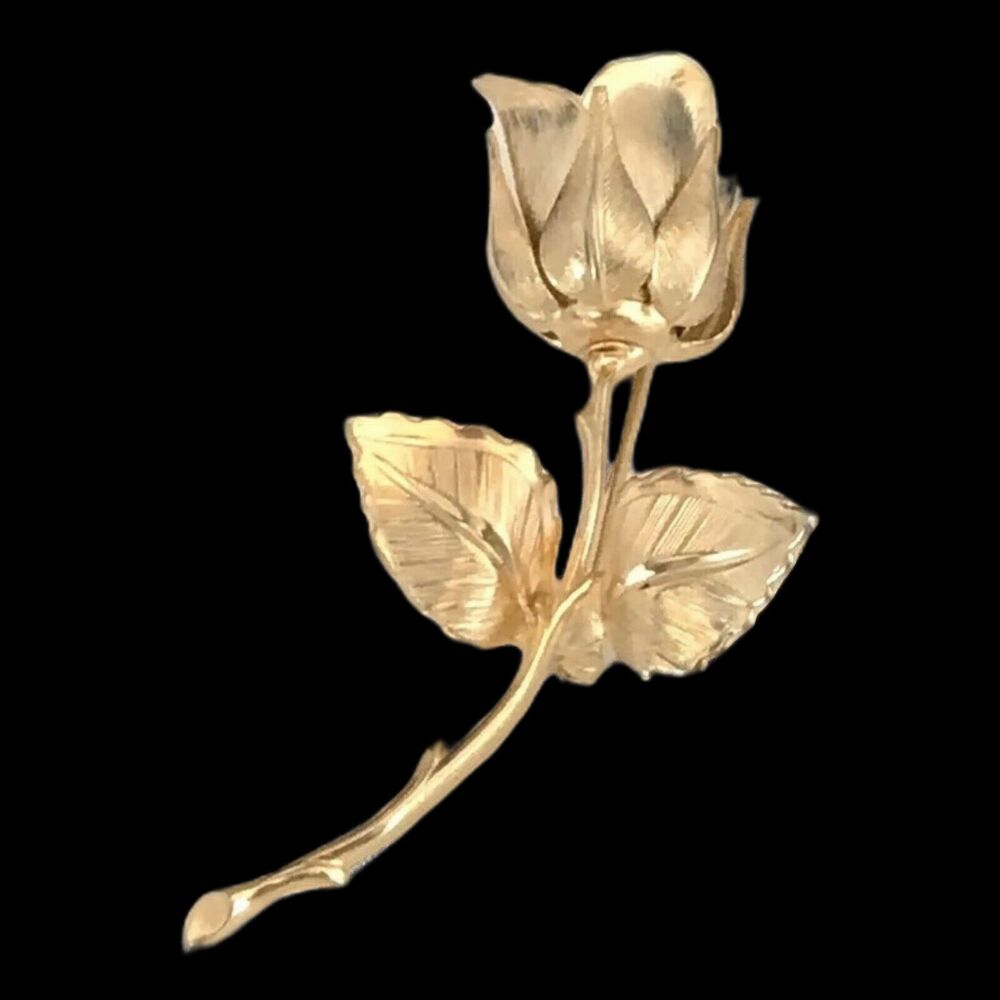 Vintage 1980s Giovanni Rose Brooch Gold Tone Floral Pin - 2A